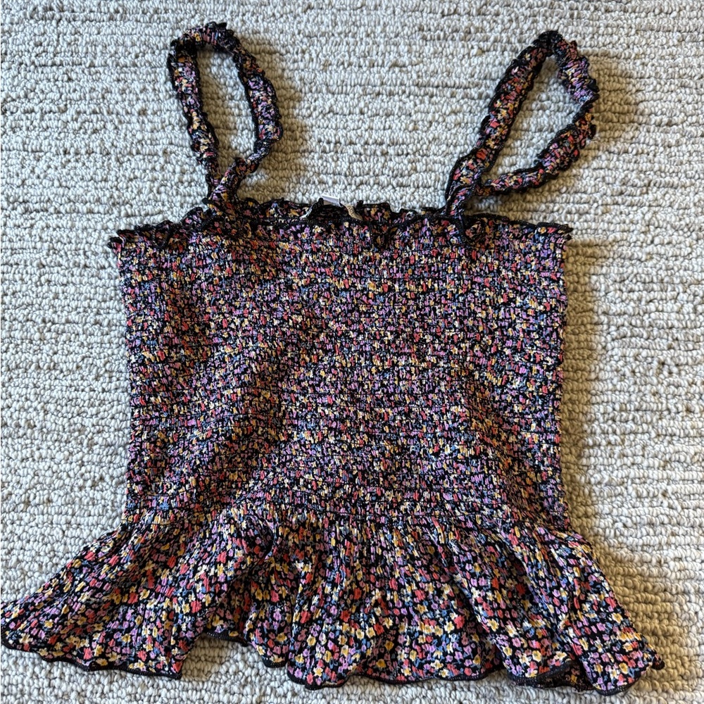 Patrons of Peace Red and Brown Smocked Peplum Camisole